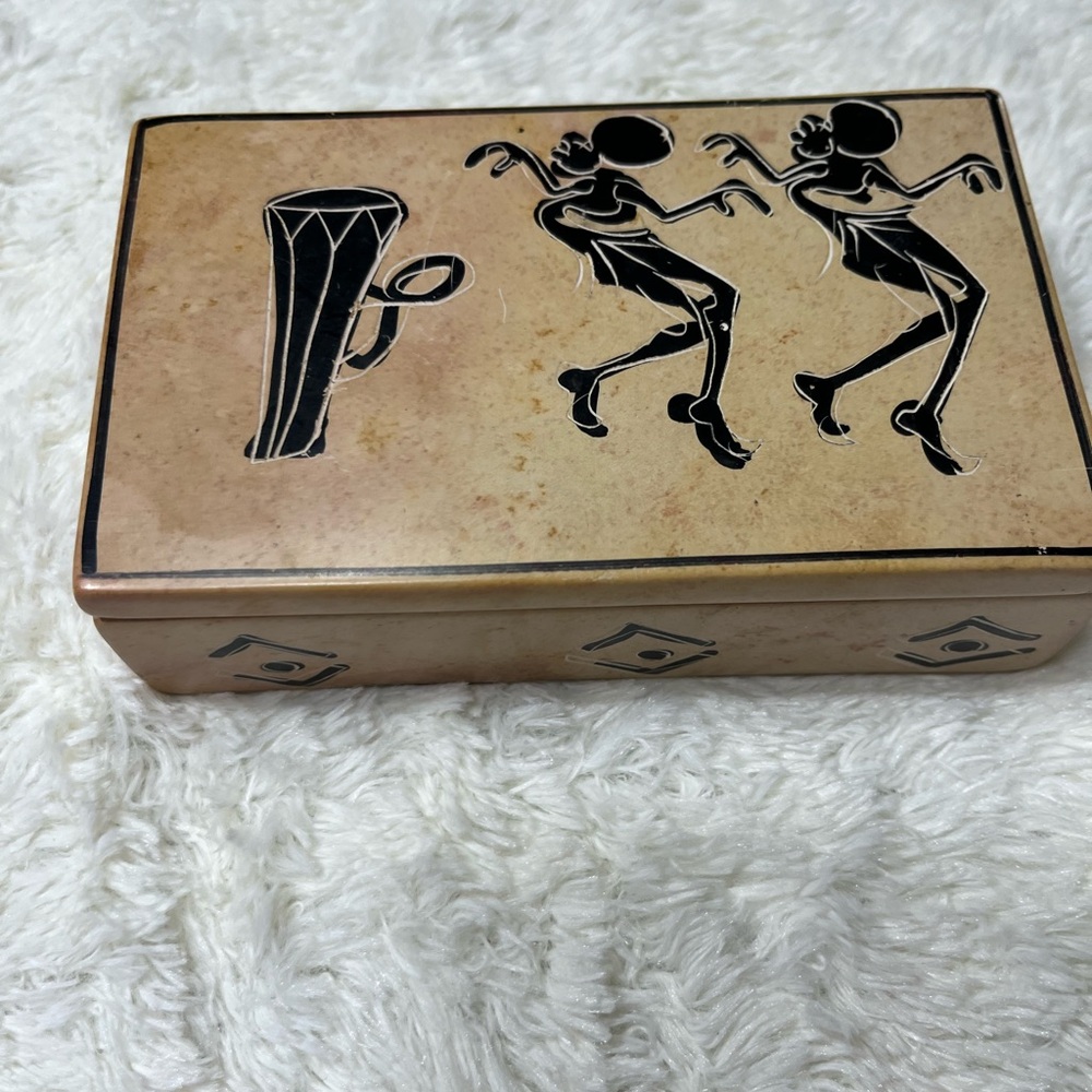 Vintage African Soapstone Trinket Box Folk Art Jewellery Box 5 Inch Stone Box